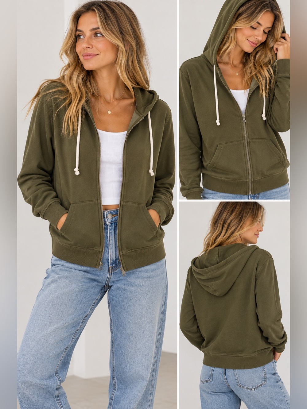 Pact Olive Green Full-Zip Hoodie Size Large